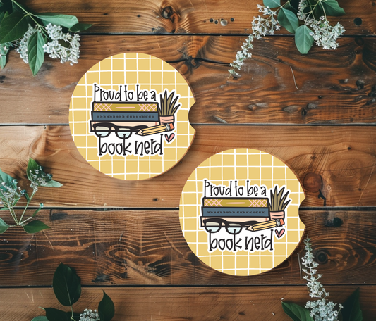 Bookish Car Coasters – Ceramic Car Cup Holder Coasters, Set of 2 ,Funny Book Lover Gift & Reader Car Accessories