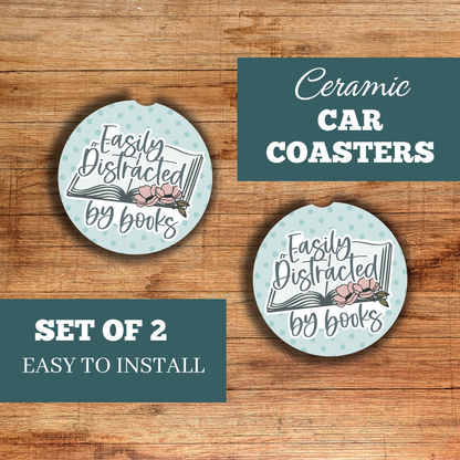 Bookish Car Coasters – Ceramic Car Cup Holder Coasters, Set of 2 ,Funny Book Lover Gift & Reader Car Accessories