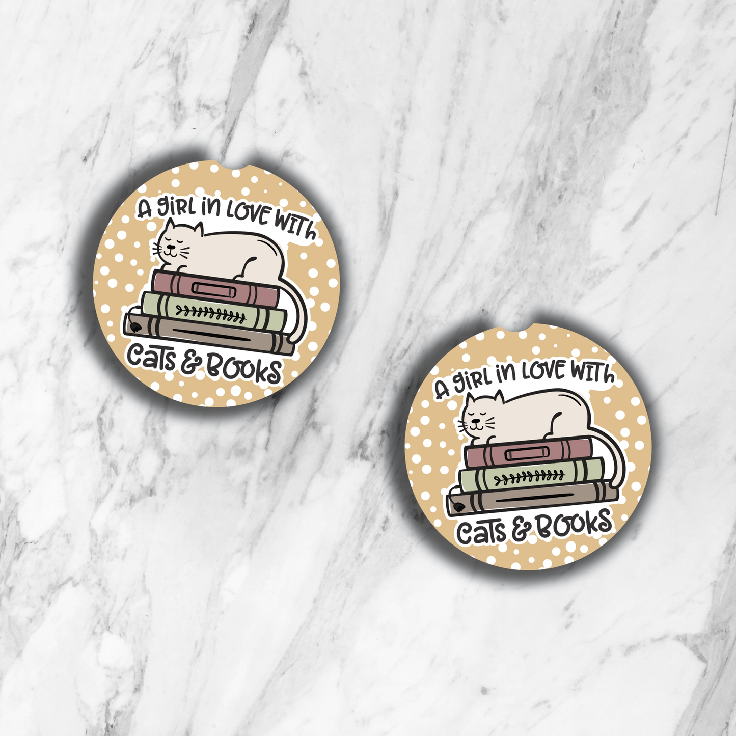 Bookish Car Coasters – Ceramic Car Cup Holder Coasters, Set of 2 ,Funny Book Lover Gift & Reader Car Accessories