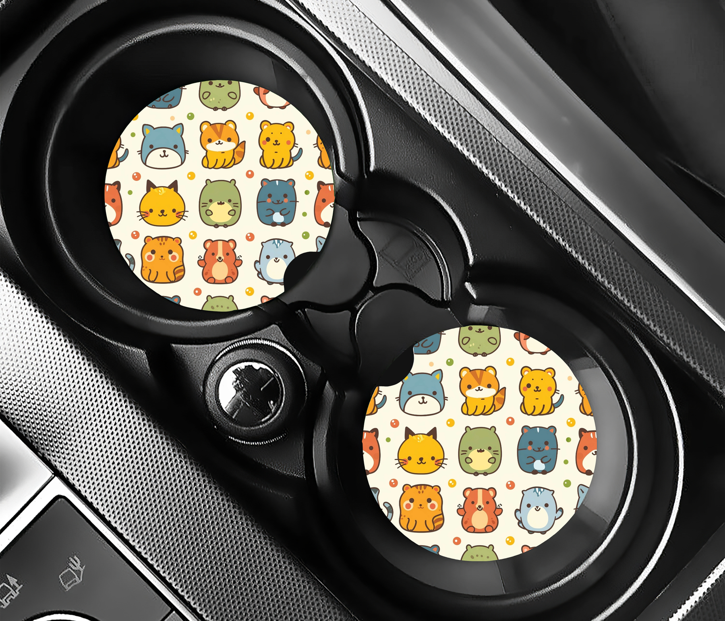 Ceramic Car Coasters – 2 Pack , 2.5" Cup Holder Coasters, Cute Car Accessories