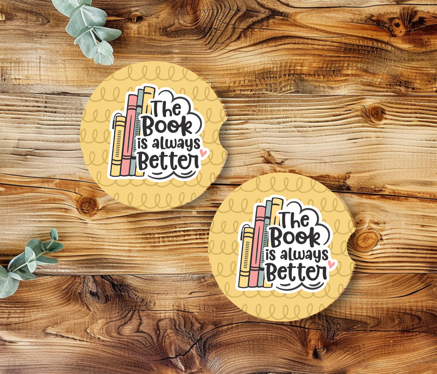 Bookish Car Coasters – Ceramic Car Cup Holder Coasters, Set of 2 ,Funny Book Lover Gift & Reader Car Accessories