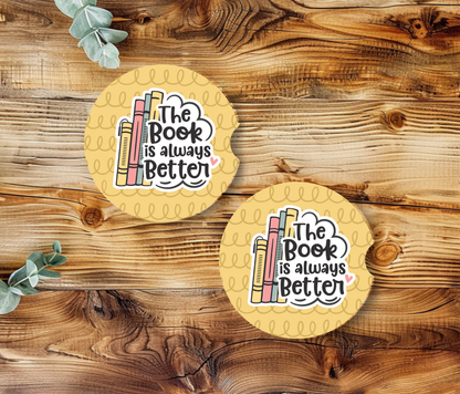 Bookish Car Coasters – Ceramic Car Cup Holder Coasters, Set of 2 ,Funny Book Lover Gift & Reader Car Accessories
