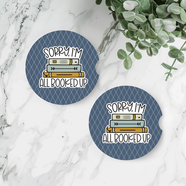 Bookish Car Coasters – Ceramic Car Cup Holder Coasters, Set of 2 ,Funny Book Lover Gift & Reader Car Accessories