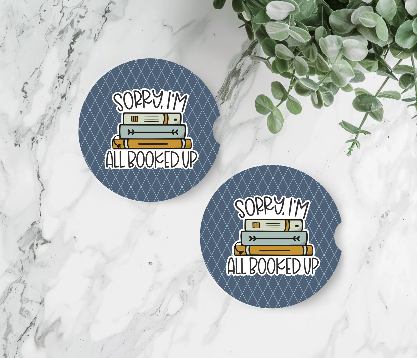 Bookish Car Coasters – Ceramic Car Cup Holder Coasters, Set of 2 ,Funny Book Lover Gift & Reader Car Accessories