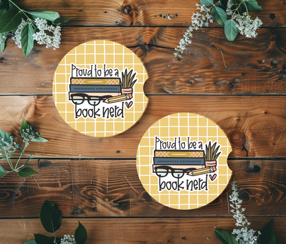Bookish Car Coasters – Ceramic Car Cup Holder Coasters, Set of 2 ,Funny Book Lover Gift & Reader Car Accessories