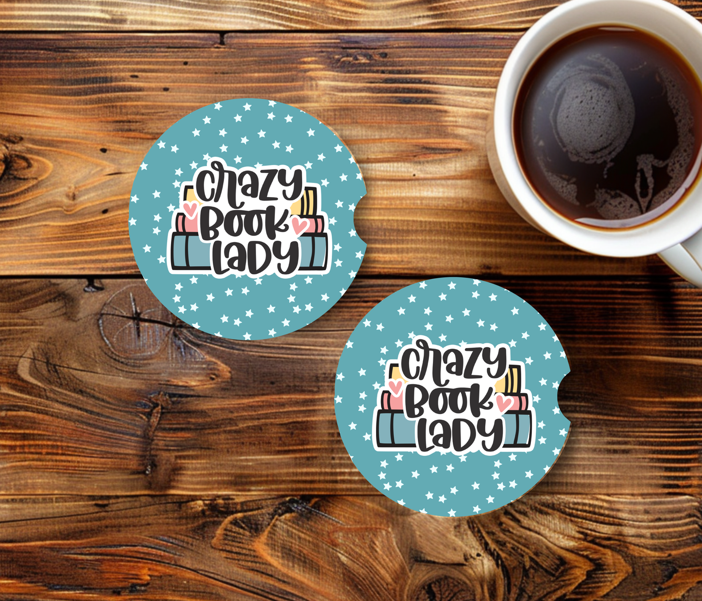 Bookish Car Coasters – Ceramic Car Cup Holder Coasters, Set of 2 ,Funny Book Lover Gift & Reader Car Accessories
