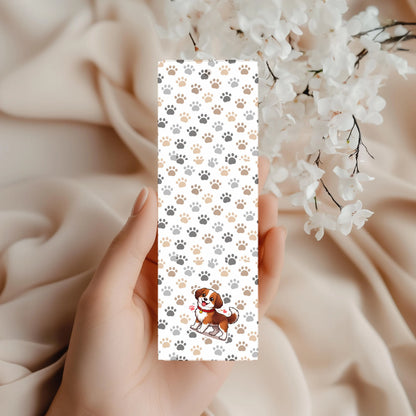 Dog Paw Print Bookmark ,Cute Puppy Laminated Double Sided Bookmark, Gift for Dog Lovers and Book Lovers