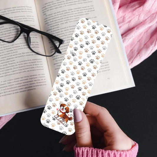 Dog Paw Print Bookmark ,Cute Puppy Laminated Double Sided Bookmark, Gift for Dog Lovers and Book Lovers