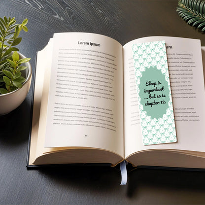 Sleep Is Important But So Is Chapter 12 Bookmark , Mint Green Coquette Bow Laminated Bookmark ,Funny Bookish Gift for Readers