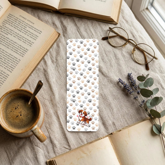 Dog Paw Print Bookmark ,Cute Puppy Laminated Double Sided Bookmark, Gift for Dog Lovers and Book Lovers